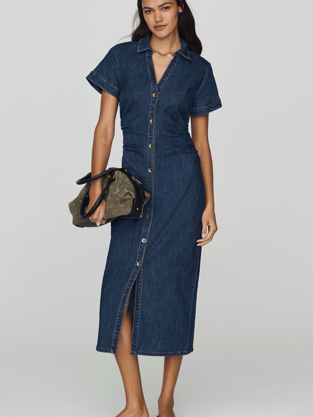 NWT Pilcro Greer Denim Button-Front Midi Dress